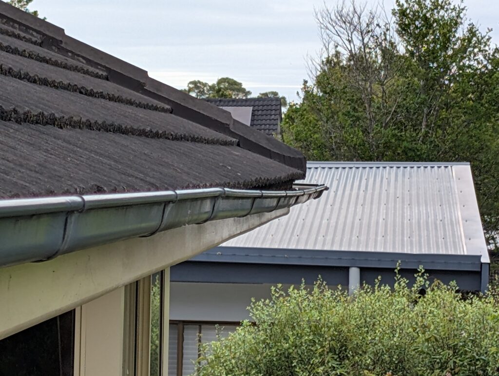 Professional roof and gutter inspection of a tiled roof with surrounding trees in Gordon, Sydney